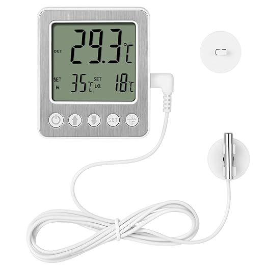 Refrigerator Thermometer Freezer Alarm Digital Freezer Thermometer Fridge Thermometer with Extra Sensor high and Low Temperature Alarm (1, White,ZZ10)