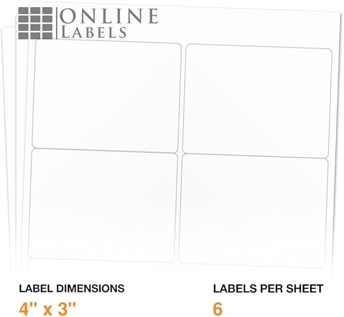 4 x 3 Rectangle Mailing Labels - Permanent, White Matte - Shipping, Wine, Product - Pack of 60,000-10,000 Sheets - Inkjet/Laser Printers - Online Labels