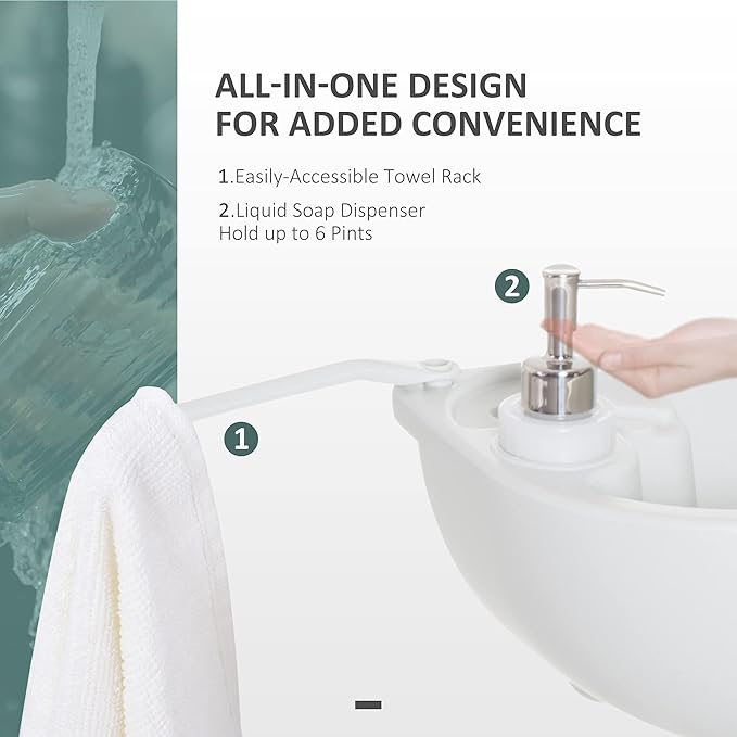 kleankin Portable Camping Sink, Handwashing Station Basin with 4.5 Gal (17 L) Tank, 6.3 Gal (24 L) Recovery Tank, Rolling Wheels & Soap Dispenser for RV, Outdoor Events, Gatherings, HDPE, White