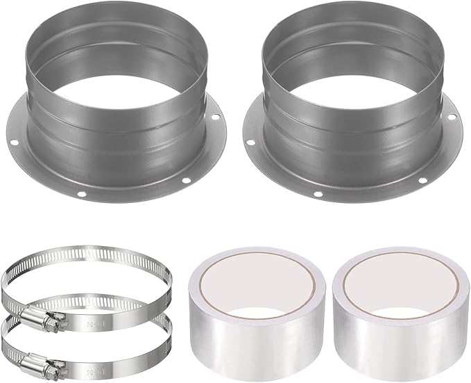PATIKIL 4 Inch Duct Connector Flange, 2 Pack Galvanized Iron Straight Pipe Flange Dryer Vent Connector with Clamp for Air Heating Cooling Ventilation HVAC System, Silver