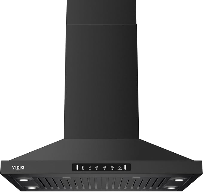 Island Range Hood 30 Inch, 390 CFM kitchen Hood with Dual-Sided Touch/Gesture Control, Ceiling Mount Kitchen Vent Hood, Convertible Ducted/Ductless, 3-Speed Fan&4 LED Lights, 2 Baffle Filters, Black