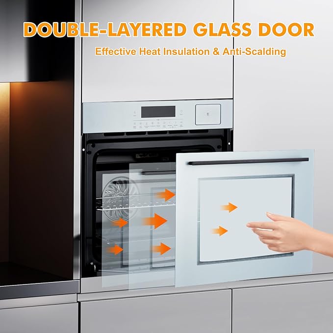 24 Inch Built-in Electric Single Wall Oven,2.5Cuft, Stainless Steel Convection Oven with 8 Cooking Functions, Touch Control, Timer, Convection Fan and Safety Lock, 3000W, Silvery