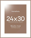 Homeforia 24x30 Poster Frame Mocha, High End Metal 24 x 30 Picture Frames with Mat 18 by 24 inches Photo, 24x30 Mocha Frame Matted to 18x24 Print, 30x24 Large Frame, Tempered Glass, Wall Kit, Set of 1