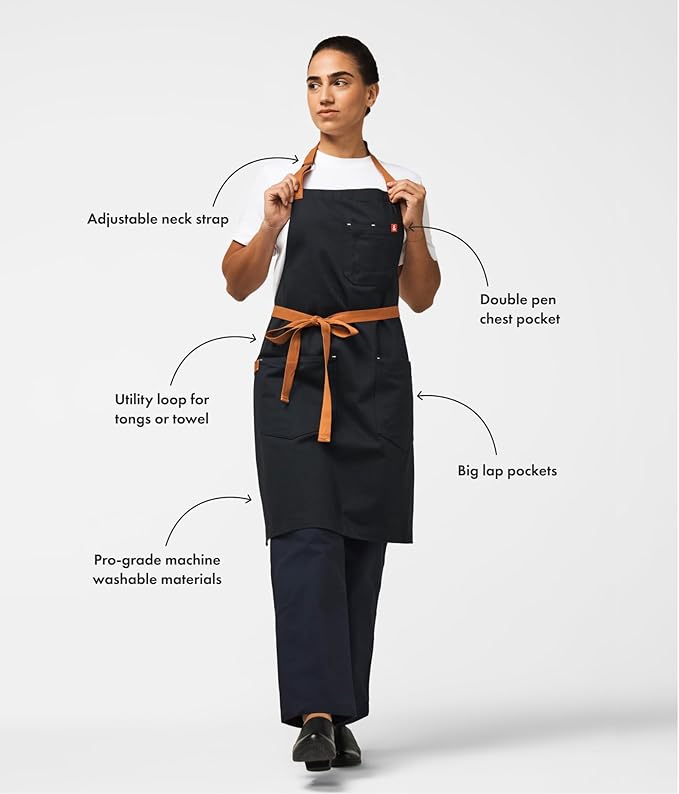 hedley & bennett Essential Apron - Heavy-Duty Denim Kitchen Apron with Pockets & Towel Loop - Professional Chef Workwear for Cooking & Grilling - Cedar
