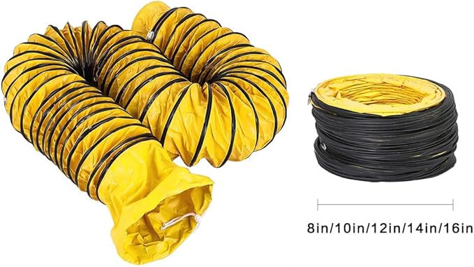 25FT Ducting Hose 10IN PVC Flexible Duct Hosing with Adjustable Rope S Hook & Steel Support for Utility Blower Exhaust Fan (10''x25ft)