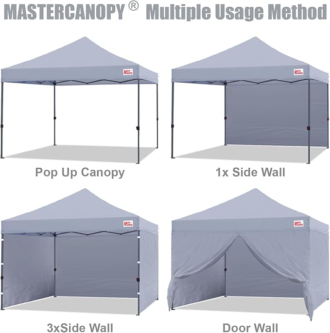 MASTERCANOPY Heavy Duty Pop-up Canopy Tent with Sidewalls (10x10,Gray)