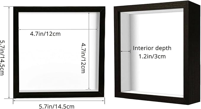 5x5 Small Shadow Box Frame Display Case, Wood with Plexiglass, Display Case Box for Memorabilia, Medal, Crafts,Tickets & Photos, Picture Frame for Wall and Tabletop (2pcs-Black, 5x5)