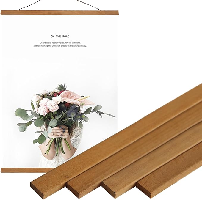 Miaowater 2 Pack Magnetic Poster Frame Hanger,48x36 48x24 48x32 Light Wood Wooden Frames Hangers for Photo Picture Art Canvas Print Artwork Wall Hanging Teak Wood 48''
