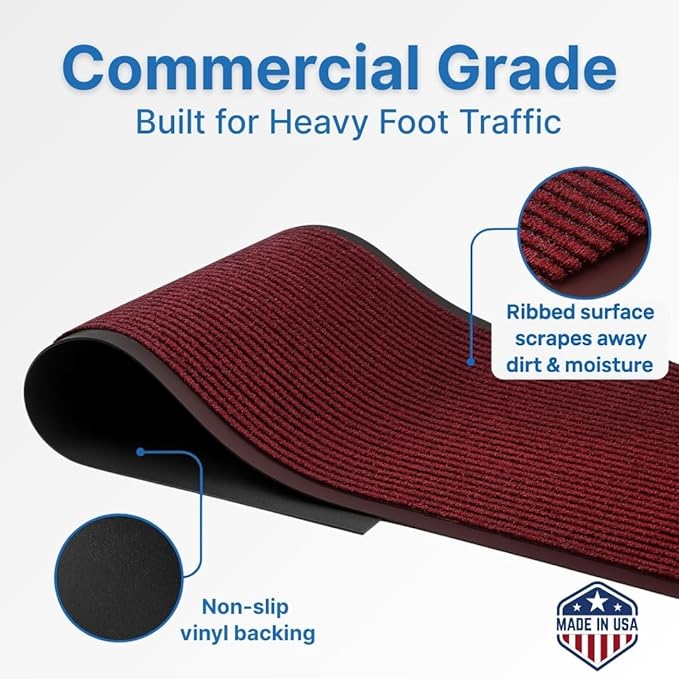 Consolidated Plastics Brush Dry Mat - Made in USA, Heavy-Duty Commercial DoorRug for Indoor/Outdoor Entryways, Non-Slip Backing for High-Traffic Areas (3' W x 4' L, Red)