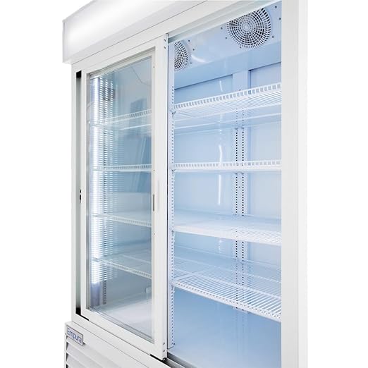 52" Reach-In Refrigerator with Two-Sliding Glass Door | Merchandiser Beverage Display Fridge for Convenience Grocery | 50 Cu. Ft. Capacity | 79.5"H x 52.3"W x 32.33"D, White Steel, 115V, NSF
