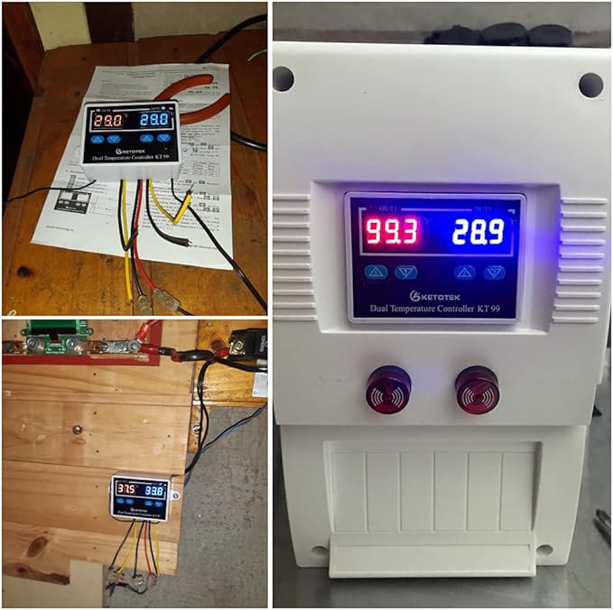 KETOTEK Digital Dual Temperature Controller 120V Fahrenheit Thermostat 10A with 2 1.5m Waterproof Probes, Heating Cooling Temperature Control Switch Refrigerator Fan Heater