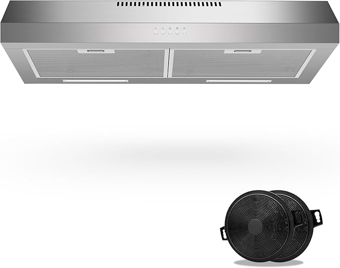 Range Hood 30 Inch Under Cabinet, 600 CFM Ducted/Ductless Vent Hood for Kitchen, Stove Vent with Bright LED Lights, Reusable Filters and 3 Speed Exhaust Fan