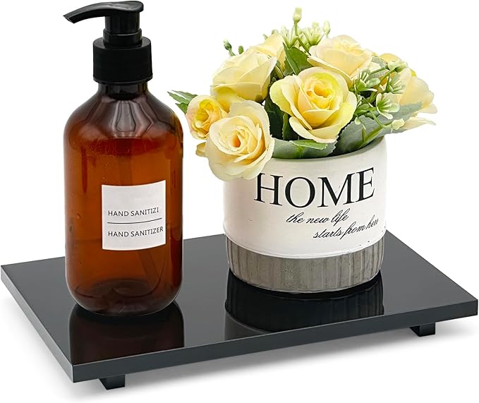 Bigfety Acrylic Soap Tray, Soap Pedestal Stand Sink Tray, Soap Bottle Riser Stand for Kitchen Bathroom, Black, Medium