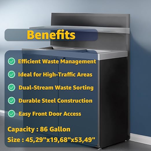 2-Stream Dark Gray Steel Garbage Recycling Station with Tray Holder 86 Gallon for Kitchen, Commercial Decorative Compost Bin