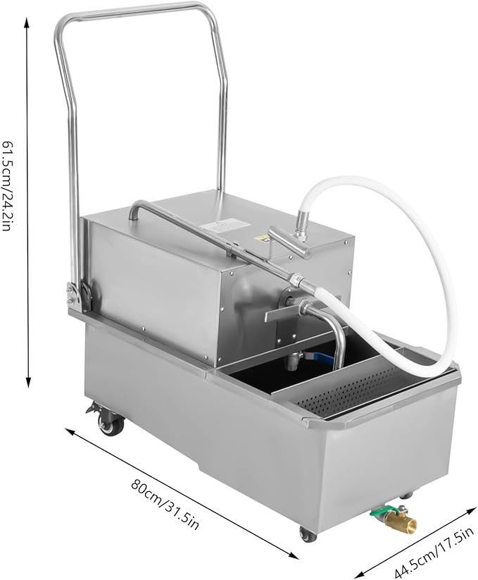 Commercial Mobile Fryer Filter with Wheels&Oil Hose, Kitchen Oil Filtration System 8.45Gal/min Oil Pump Flow, 14.53Gal Capacity for Restaurant use Hotel Snack Bar 4.92ft Power Cord