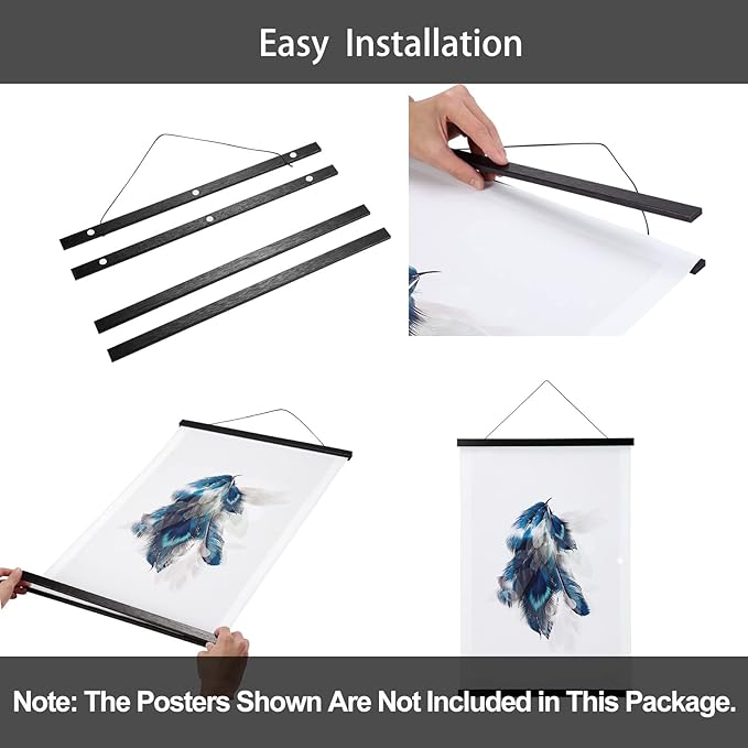 WITCOLOR Magnetic Poster Hanger, 17x11 17x24 17x17 Poster Frame Wood Wooden Magnet Print Posters Dowel Scroll Hanger Hangers Hanging Kit for Walls Map Canvas Artwork (Black Wood, 17", 1 Pack)