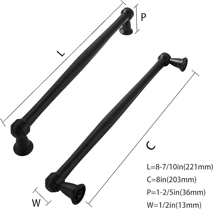 khtumeware 10 Pack 8 Inch(203mm) Black Cabinet Pulls Black Kitchen Matte Black Cabinet Handles Kitchen Cabinet Hardware for Cupboard Drawer Handles Dresser Pulls