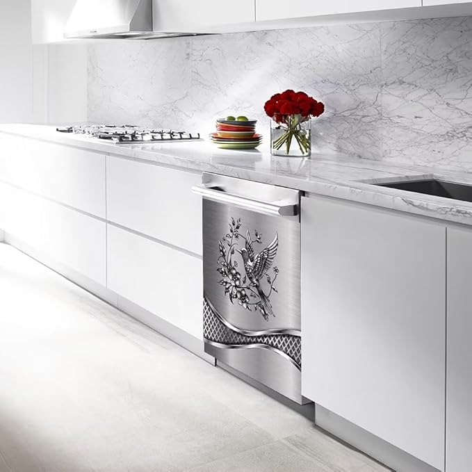 Stainless Steel Bird Pattern Dishwasher Magnet Refrigerator Cover, 23W x 17H inchs