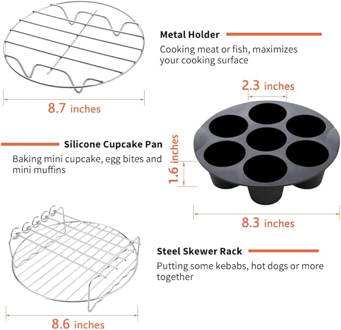 SIK Air Fryer Accessories, 13PCS for Ninja COSORI Power XL 5.3QT - 8QT Air Fryer with 9 Inch Cake Barrel