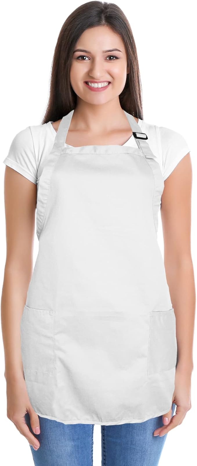 DALIX Apron Commercial Restaurant Home Bib Spun Poly Cotton Kitchen Aprons (2 Pockets) in White