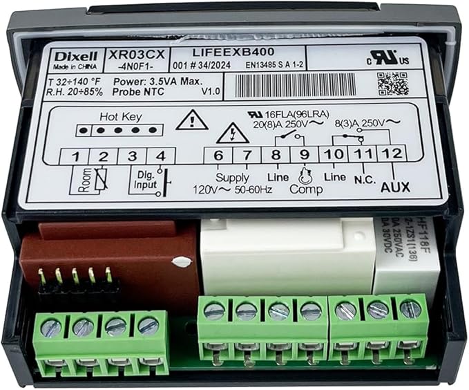 XR03CX-4N0F1 Digital Temperature Controller, 120V Thermostat Controller with Temperature Sensor Probes for Refrigerator Freezer Replace XR03CX, W0302186, XR03CX-4N1C0