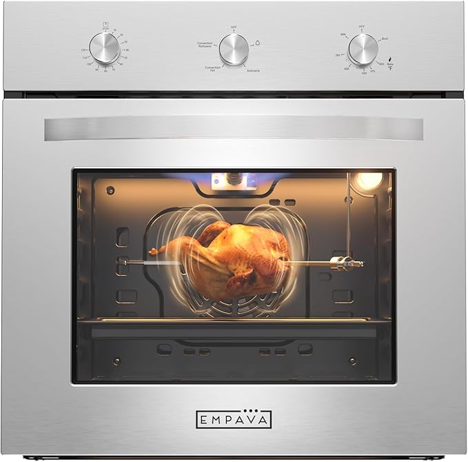 Empava 24 Inch Natural Gas Single Wall Oven in Stainless Steel, 5 Cooking Modes, Convection and Rotisserie Function, 2.3 Cu.ft, 13600 Btu/h