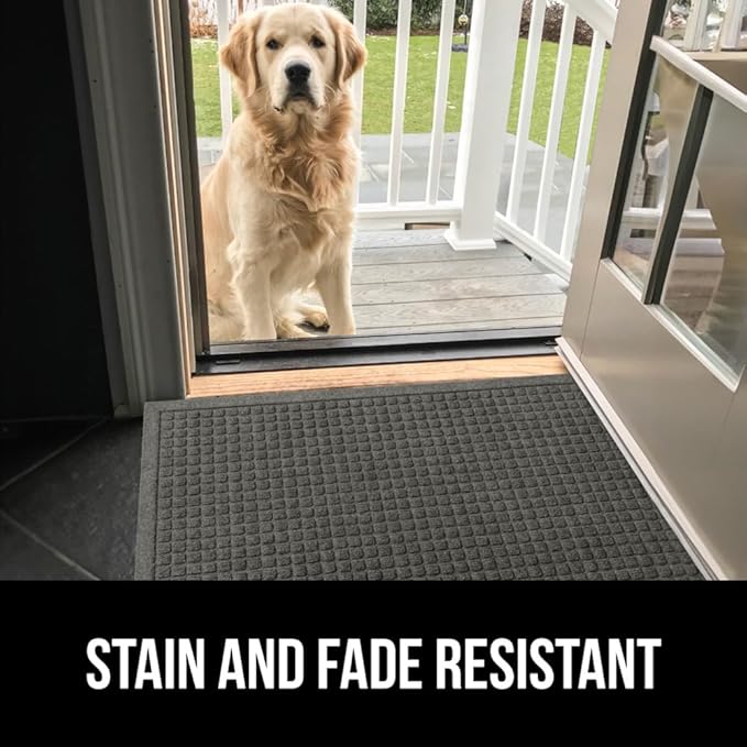 GORILLA GRIP Front Door Mat, 47x35, Indoor Outdoor Ultra Absorbent HydroAbsorb Doormat, Absorbs Up to 6 Cups of Water, Stain and Fade Resistant, Rubber Backing Doormats, Captures Dirt, Grey