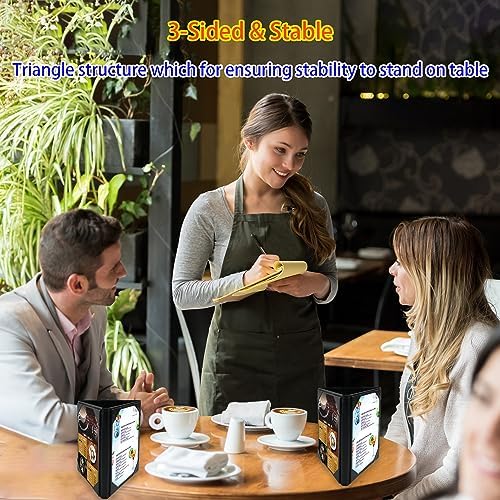 Leather Table Tent Leather Menu Holder Sign Display Black Menu Covers for Cafes Bars or Restaurant for 4×6 Inch Menus 3 sided triangle shape table tent 1 pack - Image 2