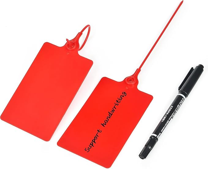 50 Pcs Durable Plastic Shipping Tags with Marker Pen Security Seals Sticker Labels,Waterproof Blank Luggage Tag for Packages, Logistics, Inventory, Travel(Red,50pcs)