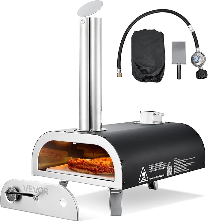 VEVOR Dual Fuel Pizza Oven Outdoor, 12 in Wood Fire & Propane Gas Pizza Ovens, Portable Pellet & Propane Pizza-Maker with Thermometer, Multi Fuel Pizza-Cook for Outside Patio Camping & Backyard