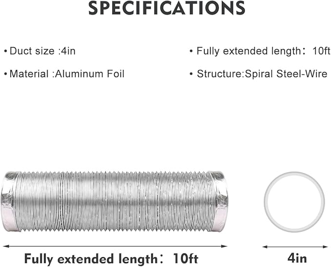 4-Inch Dryer Vent Hose 10FT, Flexible Aluminum Duct with 2 Clamps, Heavy-Duty Four Layer Protection for HVAC Ventilation and Exhaust