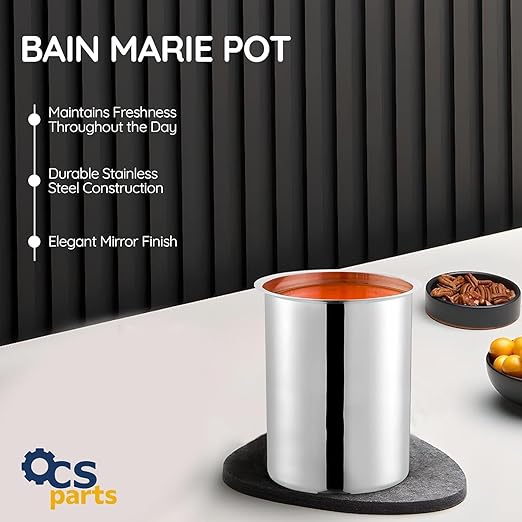 OCS Parts 3-Pack 2 Quart Bain Marie Pot | 6-3/4" x 4-3/8" Stainless Steel Pot for Warm or Cold Food, Sauces, Soups, or Organizing Cooking Utensils