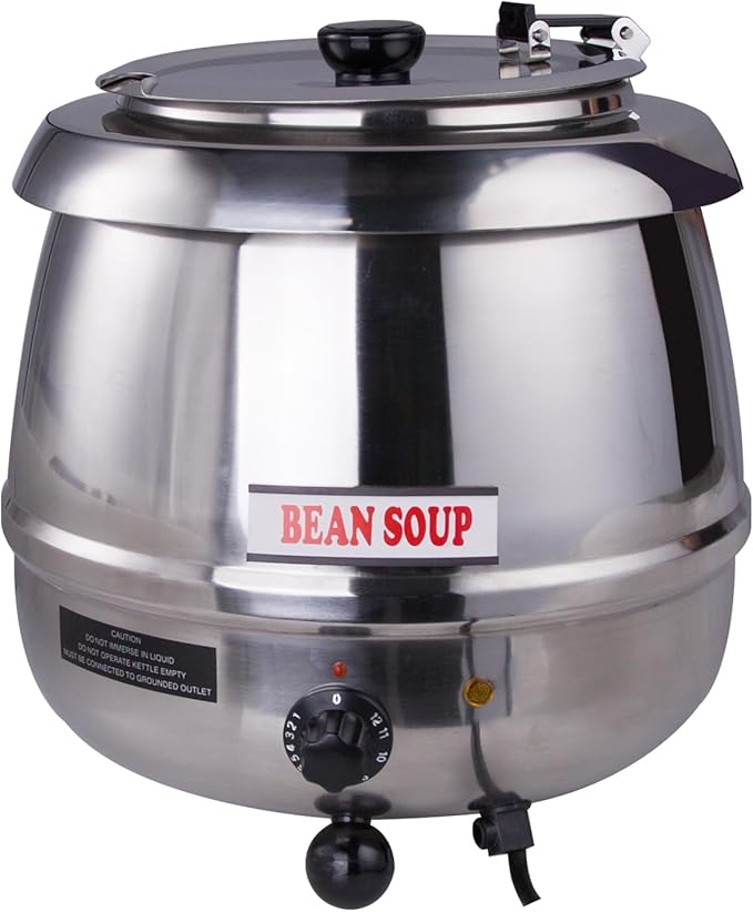 11Qt Commercial Soup Warmer, 400W Buffet Food Warmer Soup Kettle with Hinged Lid & Detachable Pot, Temperature Control (105-195°F) for Soups, Chili, Stew, Nacho Cheese - Silver