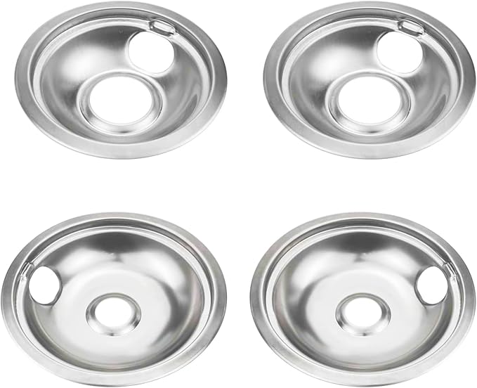 Chrome Drip Pan Stove Burner Covers, Electric Stove Burner Drip Pans for Whirlpool W10278125, 4 Pack (4x8")