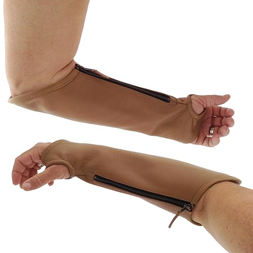 Arm Chaps Extended Elbow Leather Arm Guard - Arm Sleeve Protectors for Thin Skin and Bruising, Scratches & Cuts - Protective Arm Sleeve for Any Age- Left & Right Form-Fitting - Brown(1Pair/X-Small).