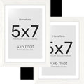 Homeforia White Picture Frames 5x7, High End Oak 5x7 Wooden Frame with Mat 4x6 Art, 5 x 7 White Wood Frames Matted to 4 x 6 inch Photo, 7by5 Wall or Tabletop Frame, Tempered Glass, Wall Kit, Set of 2
