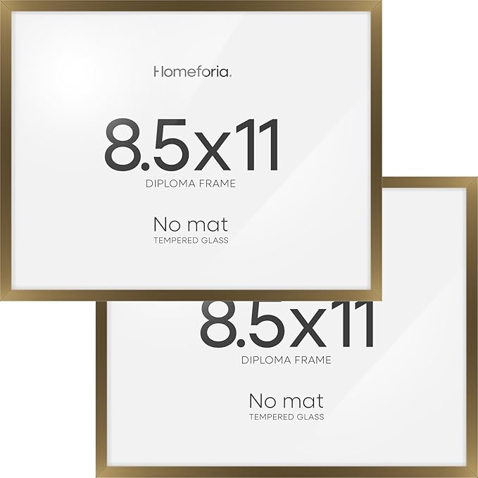 Homeforia 8.5x11 Diploma Frame Bronze, High End Metal 8.5 x 11 Certificate Frames, 11x8.5 Document Frame for Wall or Tabletop, 8.5by11 Letter Size Graduation Frames, Tempered Glass, Wall Kit, Set of 2