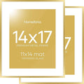 Homeforia 14x17 Picture Frame Gold, High End Metal 14x17 Poster Frames with Mat 11x14 Photo, 14 x 17 Gold Frames Matted to 11 by 14 Print, 17x14 Thin Hanging Frames, Tempered Glass, Wall Kit, Set of 2