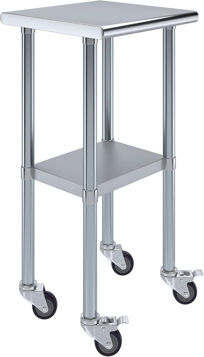 AmGood 18" Long x 18" Deep Stainless Steel Table with Casters