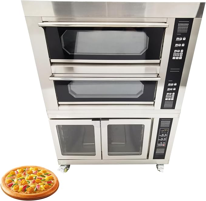 Electric Pizza Oven up to 400℃(752℉) Commercial Portable Indoor Pizza Triple Oven with Fermentation Tank Fits 4 Baking Sheets and 8 Fermentation Sheets AC220V/13.2kW