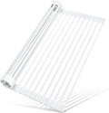 MERRYBOX Roll Up Dish Drying Rack, Silicone Wrapped Over The Sink Dish Rack Foldable Dish Drainer Anti-Slip Dish Racks for Kitchen Counter, Multipurpose Kitchen Sink Drying Rack, 18" x 13", White