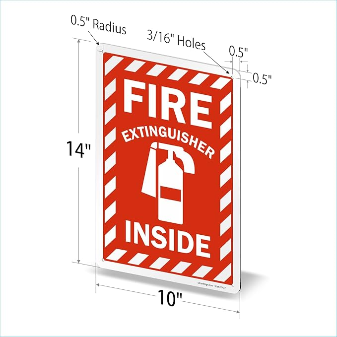 SmartSign 14 x 10 inch “Fire Extinguisher Inside” Metal Sign with Pre-cleared Holes, 40 mil Laminated Rustproof Aluminum, Red and white, Made in USA