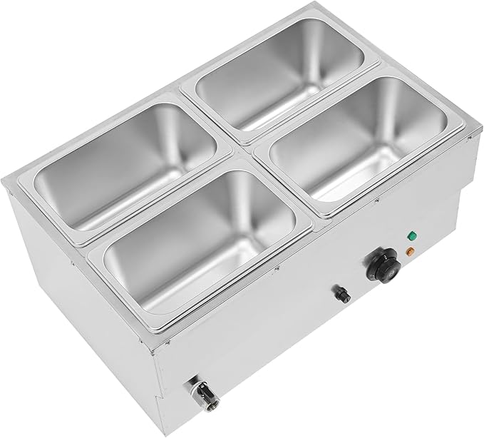 4 Pan Commercial Food Warmer,110V Electric Stainless Steel Steam Food Warmer with Lid,Electric Bain Marie Countertop with Temperature Control for Catering,Restaurant,Party (Small 4-Pan)