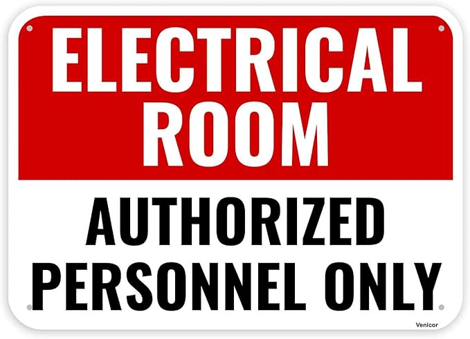 1PC Electrical Room Sign, 14 x 10 Inches - Aluminum - Authorized Personnel Only - Electric Room Signage For Door