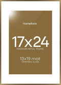 Homeforia 17x24 Picture Frame Bronze, High End Metal 17x24 Brass Poster Frames with Mat 13x19 Photo, 17 x 24 Frame Matted to 13 by 19 inch Print, 24by17 Thin Frames, Tempered Glass, Wall Kit, Set of 1