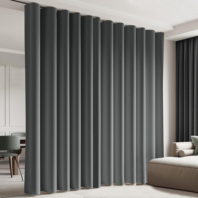 Room Divider Blackout Curtain Track Curtains Wall Dividers Panels Screen for Living Rooms Bedroom Office Privacy Partition Separation, W150 × L96 Inch,1 Panel, Grey
