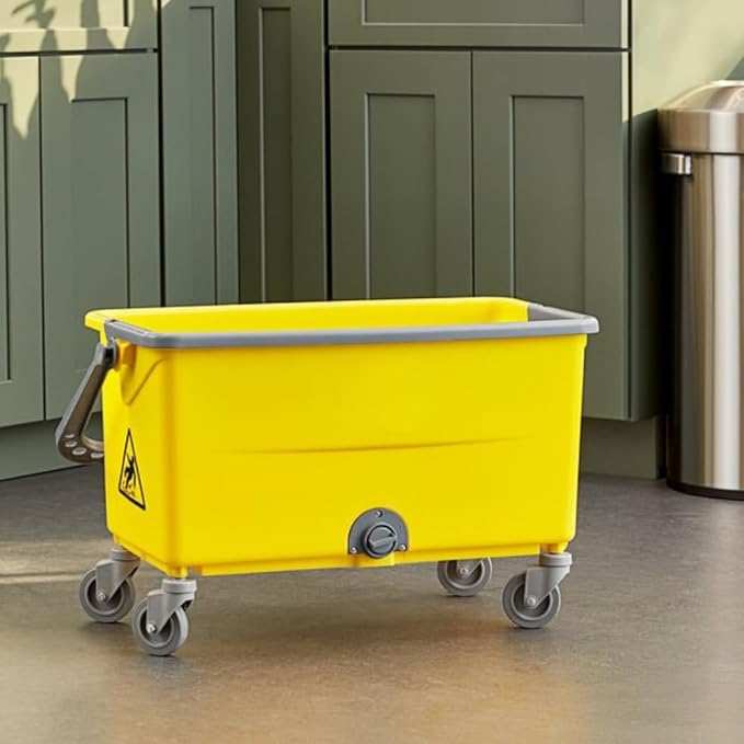 Commercial Microfiber Mop Bucket with Wringer, 44 Qt, Yellow, No-Touch Design, 4 Casters