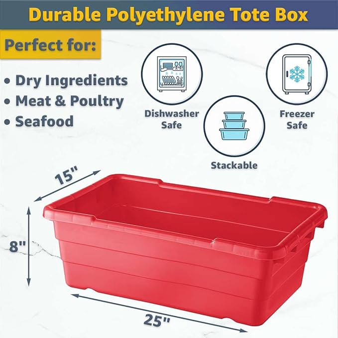 19"x26"x69" Mobile Aluminum Lug Rack with 6 Red Meat Lugs/Tote Boxes - NSF Heavy-Duty Commercial Portable Storage Cart with 5" Casters, 400 lb., Food Prep and Dishroom Durable Utility Rack