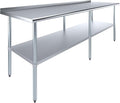 AmGood Stainless Steel Work Table with 1.5" Backsplash | Metal Kitchen Food Prep Table | NSF (96" Long x 30" Deep)