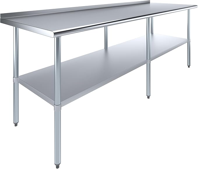 AmGood Stainless Steel Work Table with 1.5" Backsplash | Metal Kitchen Food Prep Table | NSF (96" Long x 30" Deep)